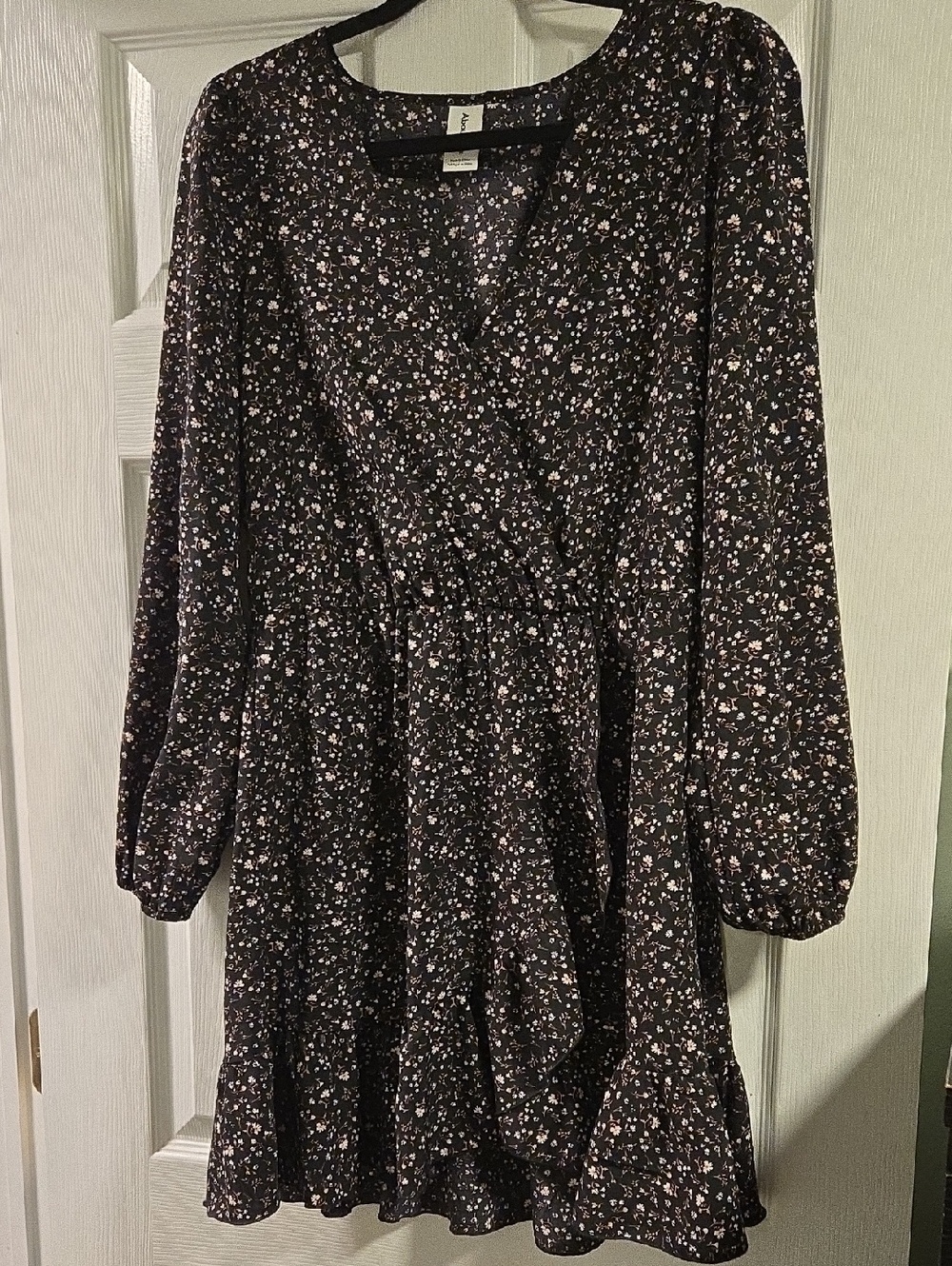 Abound Floral Faux Wrap-Front Long Sleeve Dress - Black Floral Size Medium